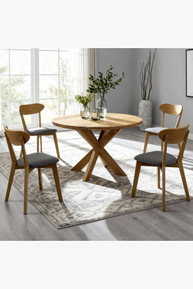 Esstisch-Set rund Eiche massiv 100 cm mit 4 skandinavischen